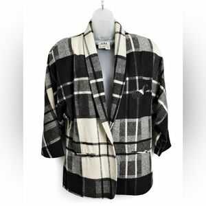 Vintage-Inspired AURA Plaid black, gray & ivory Jacket Blazer USA Made/Size 10